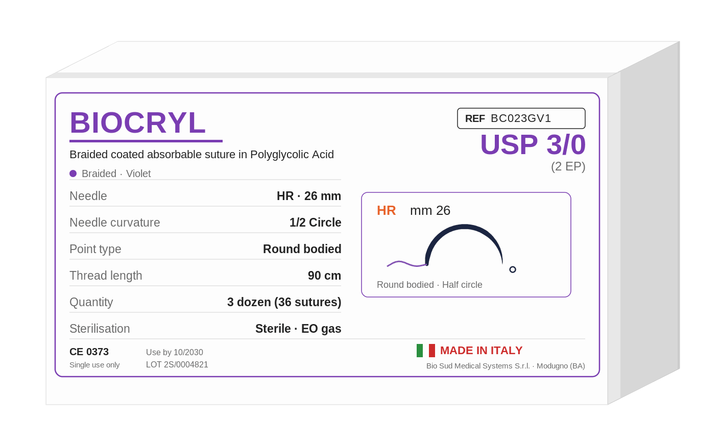 BIOCRYL BC023GV1 polyglycolic acid absorbable suture box