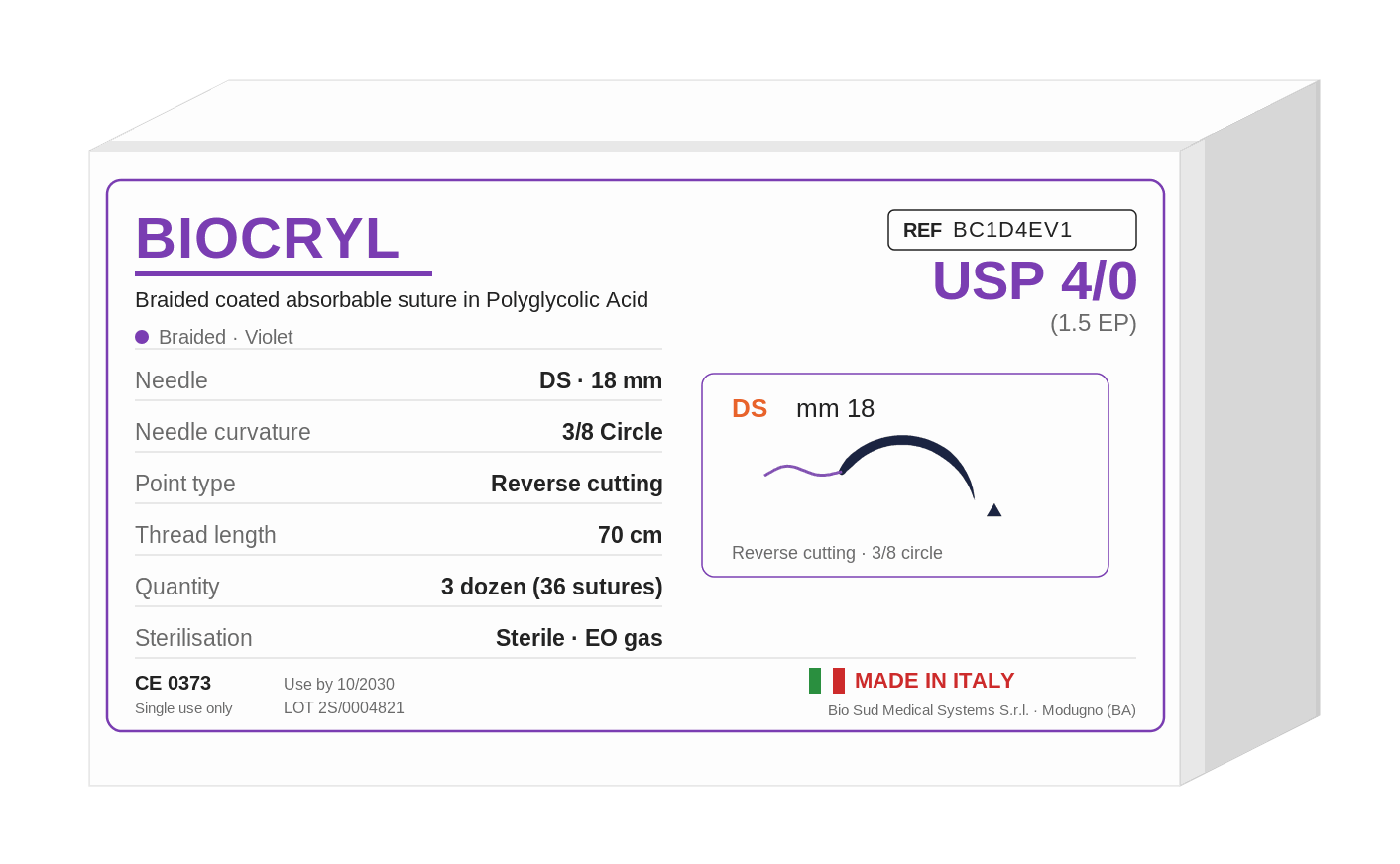 BIOCRYL BC1D4EV1 polyglycolic acid absorbable suture box