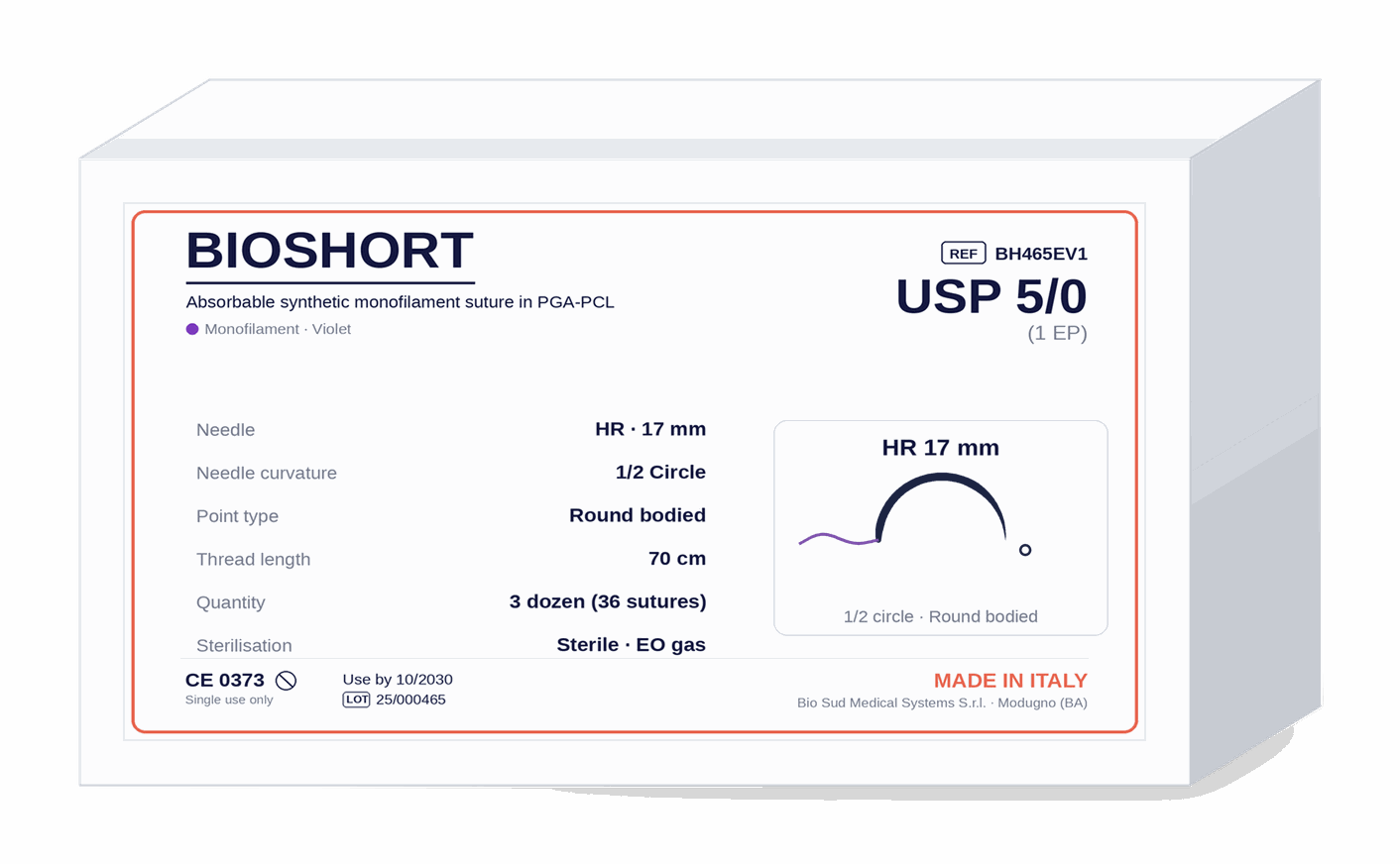BIOSHORT BH465EV1 PGA-PCL absorbable monofilament suture box
