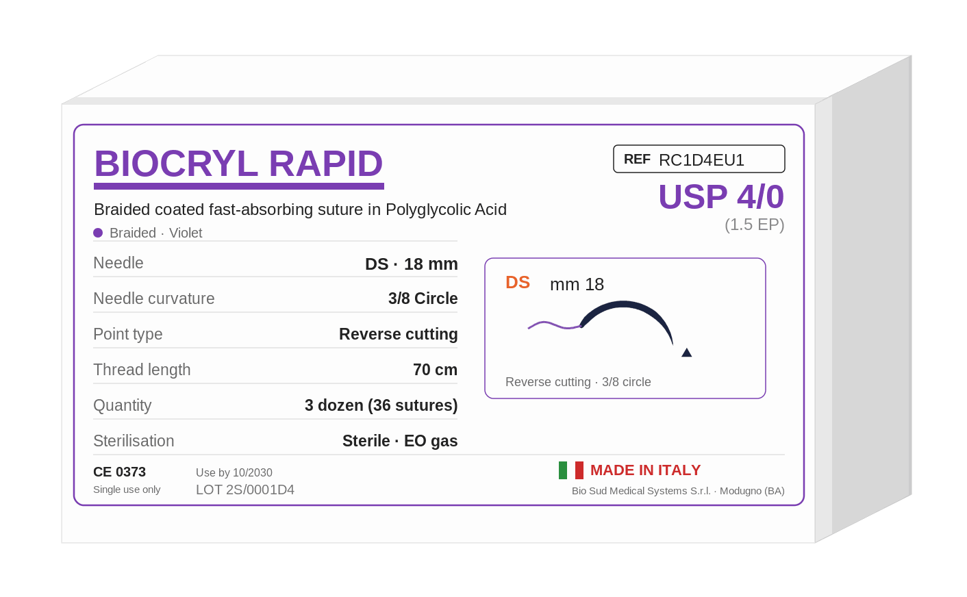 BIOCRYL RAPID RC1D4EU1 fast-absorbing polyglycolic acid suture box